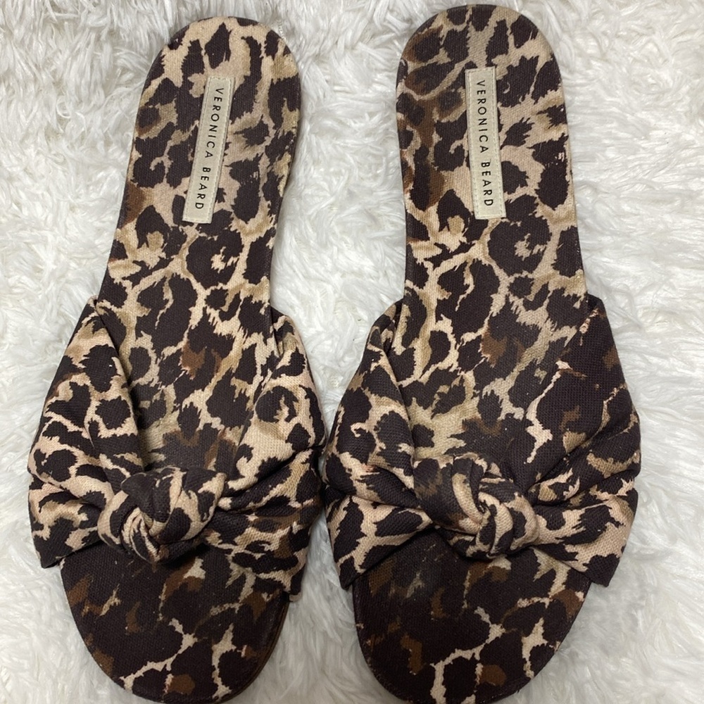 Veronica Beard Brown Slide Sandals with Bold Leopard Print